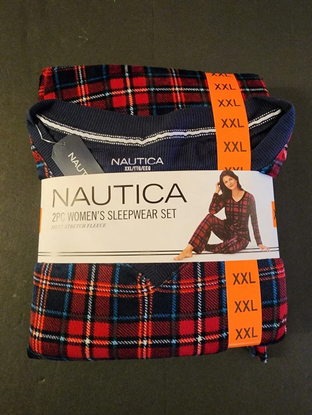 New, Nautica 2pc Women's XXLG Sleepwear Set, Plaid, Red, Navy, Lite Blue